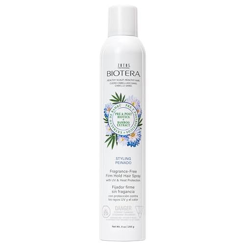 Biotera Firm Hold Hairspray - Fragrance-Free Styling Spray with UV & Heat Protection, Provides Long-Lasting Hold with No Flaking, Adds Shine, Sulfate-Free, Color-Safe, Vegan, 50 VOC, 9 Fl Oz